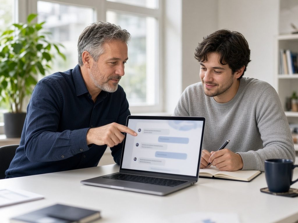 Manager coaching an employee on using an AI assistant responsibly