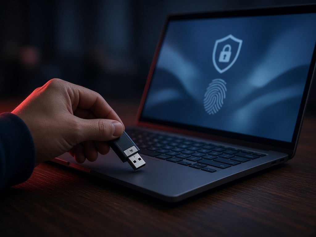 Professional authenticating to a laptop with a hardware security key